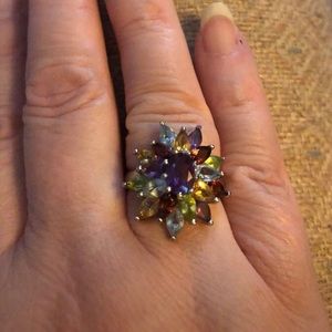 Sterling Silver Gemstone Floral Cluster Ring